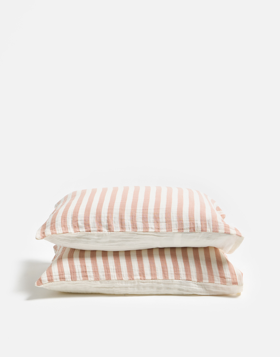 Pink Muslin Striped Pillowcases Set of Two